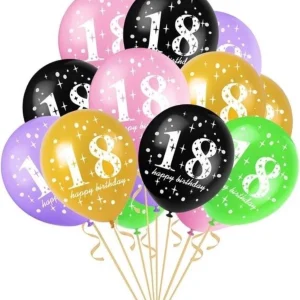 15 stuks ballonnen 18 jaar zwart – roze – lila – groen – goud – roze